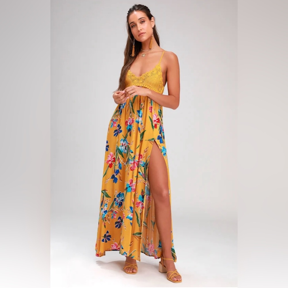 Laela Mustard Yellow Floral Print Crochet Swim
Cover-Up
